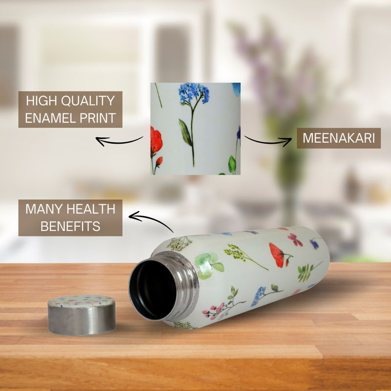 Floral Print Handcrafted Eco-Friendly Meenakari Steel Bottle(1L)