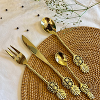 Luxury Brass Cutlery Set – Fork, Knife & Spoons with Pineapple Handle Design