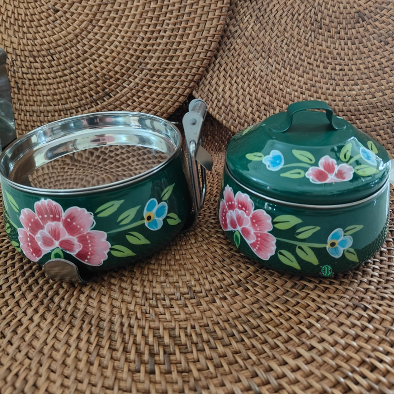 Ethnic Enamelware Steel Lunch Box – 2 Tier, Sustainable & Reusable