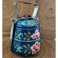 Ethnic Enamelware Steel Lunch Box – 2 Tier, Sustainable & Reusable