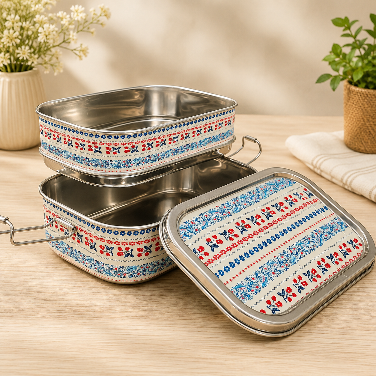 Eco-Friendly Ethnic Meenakari 2-Tier Steel Tiffin