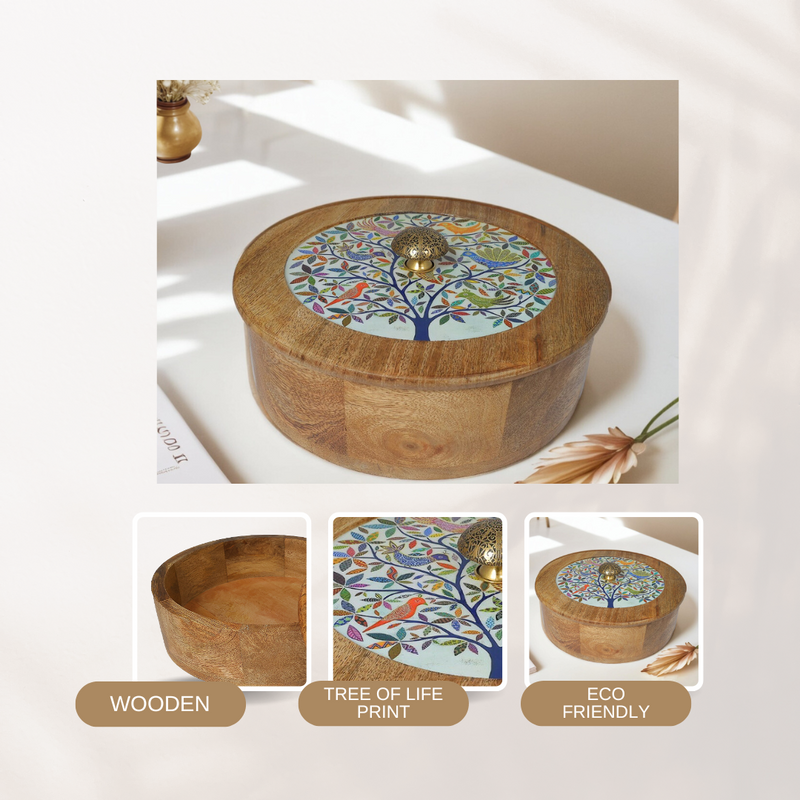 Elegant Tree Of Life Wooden Roti Box  | Ecofriendly Tableware | Stylish & Durable