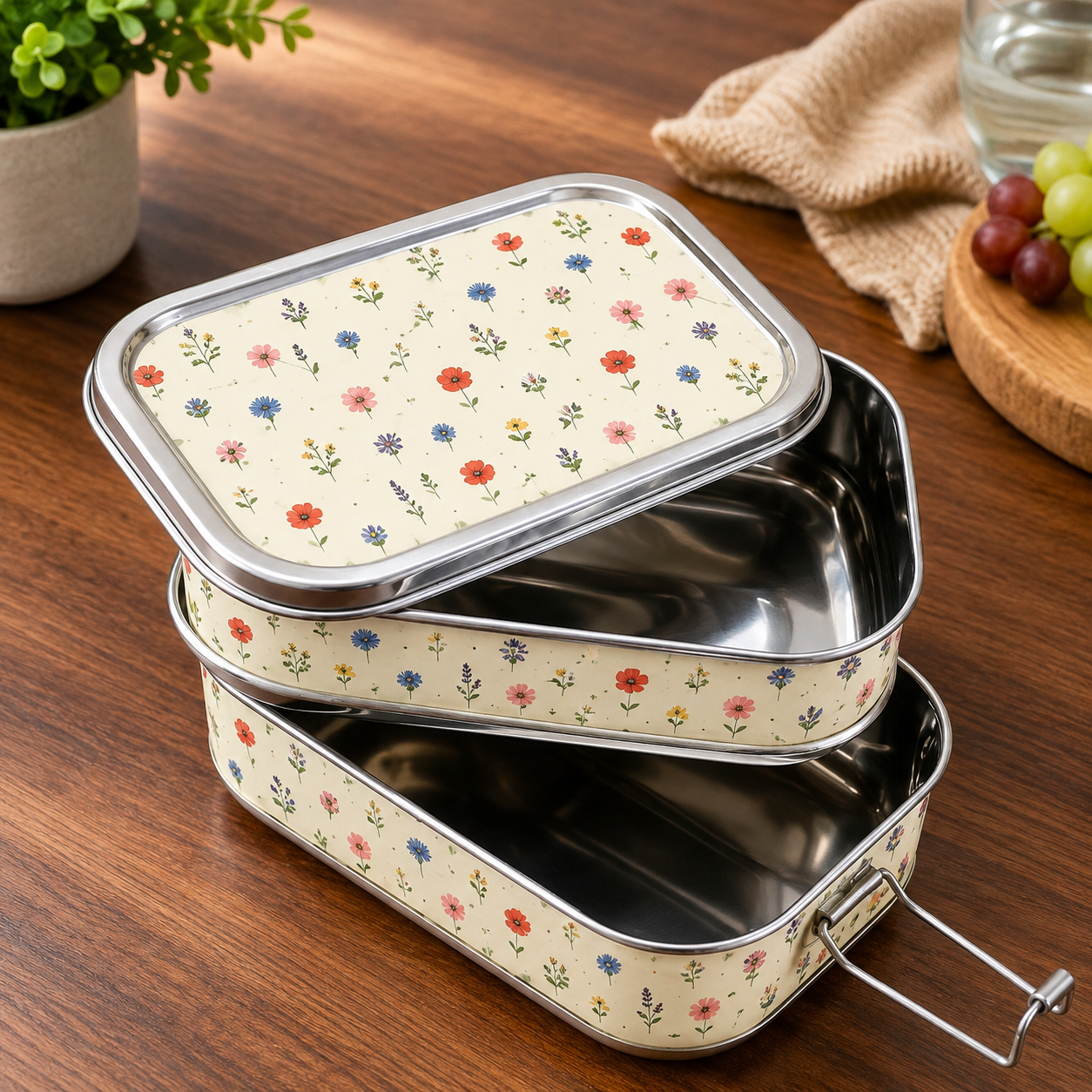 Eco-Friendly Ethnic Meenakari 2-Tier Steel Tiffin