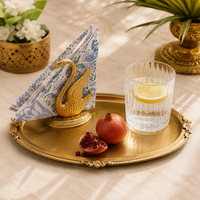 Premium Brass Swan Tissue Holder & Oval Serving Tray Combo Gift Set