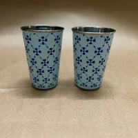 Stainless Steel Floral Print Glass Set of 2