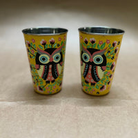 Stainless Steel Owl Print Glass Set of 2