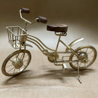 Decorative Golden Wrought Iron Cycle Table Ornament | Modern Metal Bicycle Decor Piece