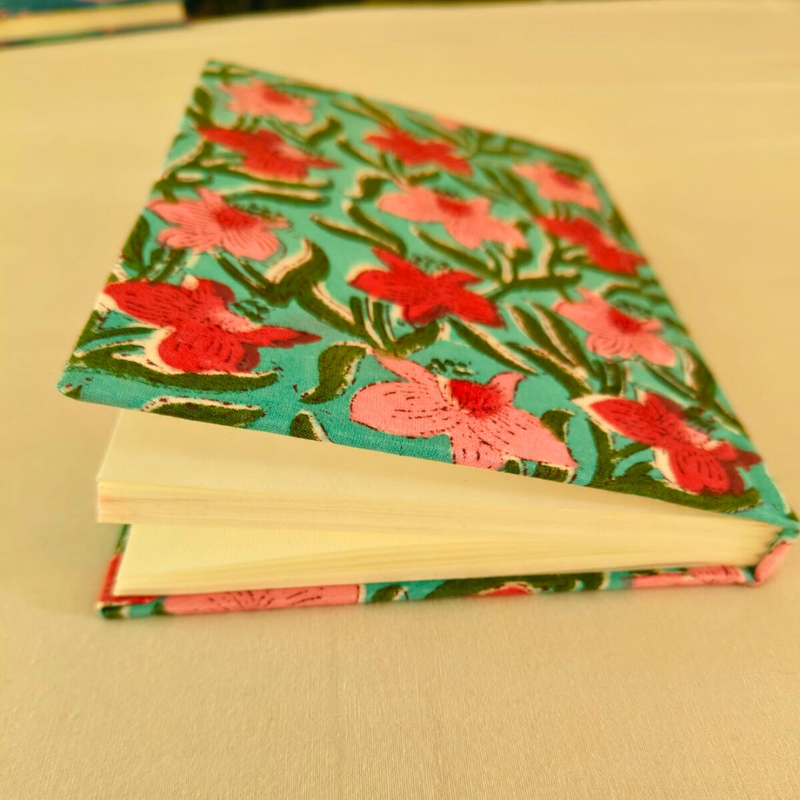 Green Floral Kantha Stitch Diary | Handmade Fabric Diary for Writing & Notes