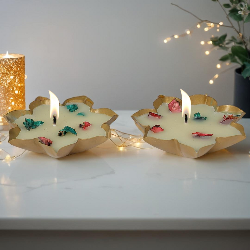 Diwali Gift Box – Urli & Metal Wax Diya Combo