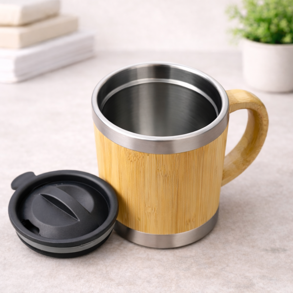 Eco-Friendly Bamboo Coffee Mug with Stainless Steel Inner & Handle