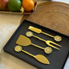 Elegant Gold-Plated Cheese & Dessert Cutlery Set with Sunflower Design Handle (Set of 4)