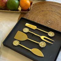 Elegant Gold-Plated Cheese & Dessert Cutlery Set with Sunflower Design Handle (Set of 4)