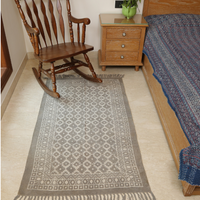 Rugged Block Printed Cotton Dhurrie Rug | Handcrafted Cotton Area Rug for Home & Living Room Decor