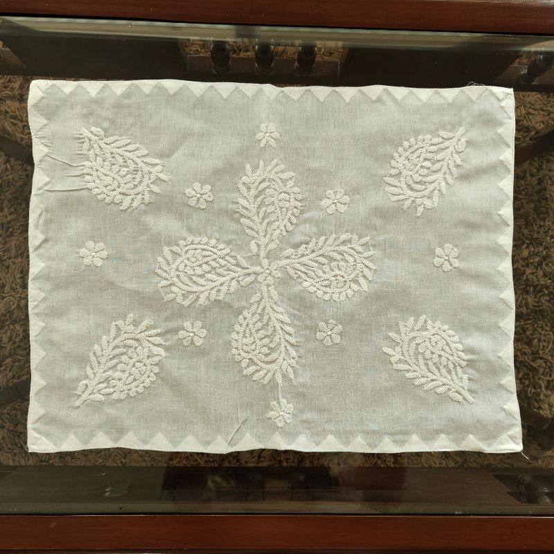 Chikankari Cotton White Table Set | Includes 6 Placemats, 6 Napkins & 1 Table Runner