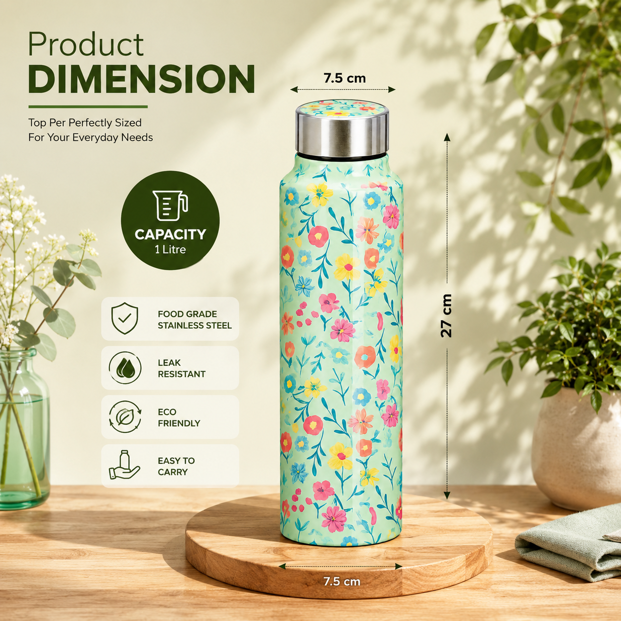 Traditional Design Handcrafted Eco-Friendly Meenakari Steel Bottle(1L)