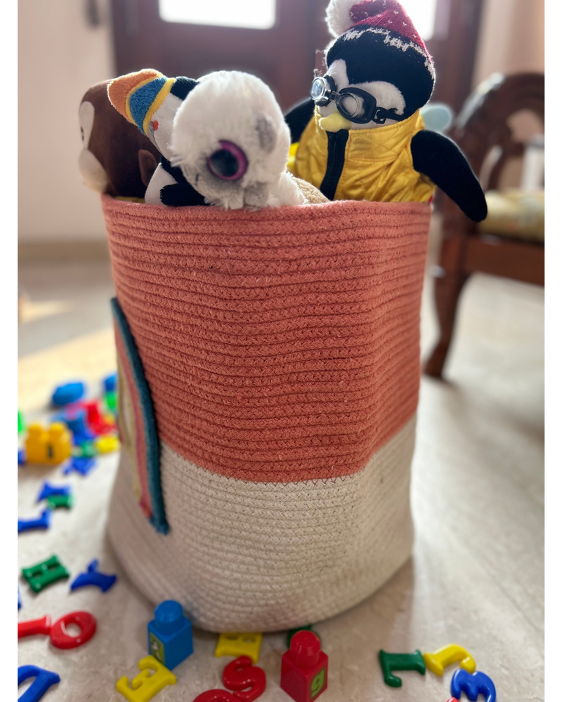 Pink Cotton Rainbow Storage Basket Bag | Kids Room Decor