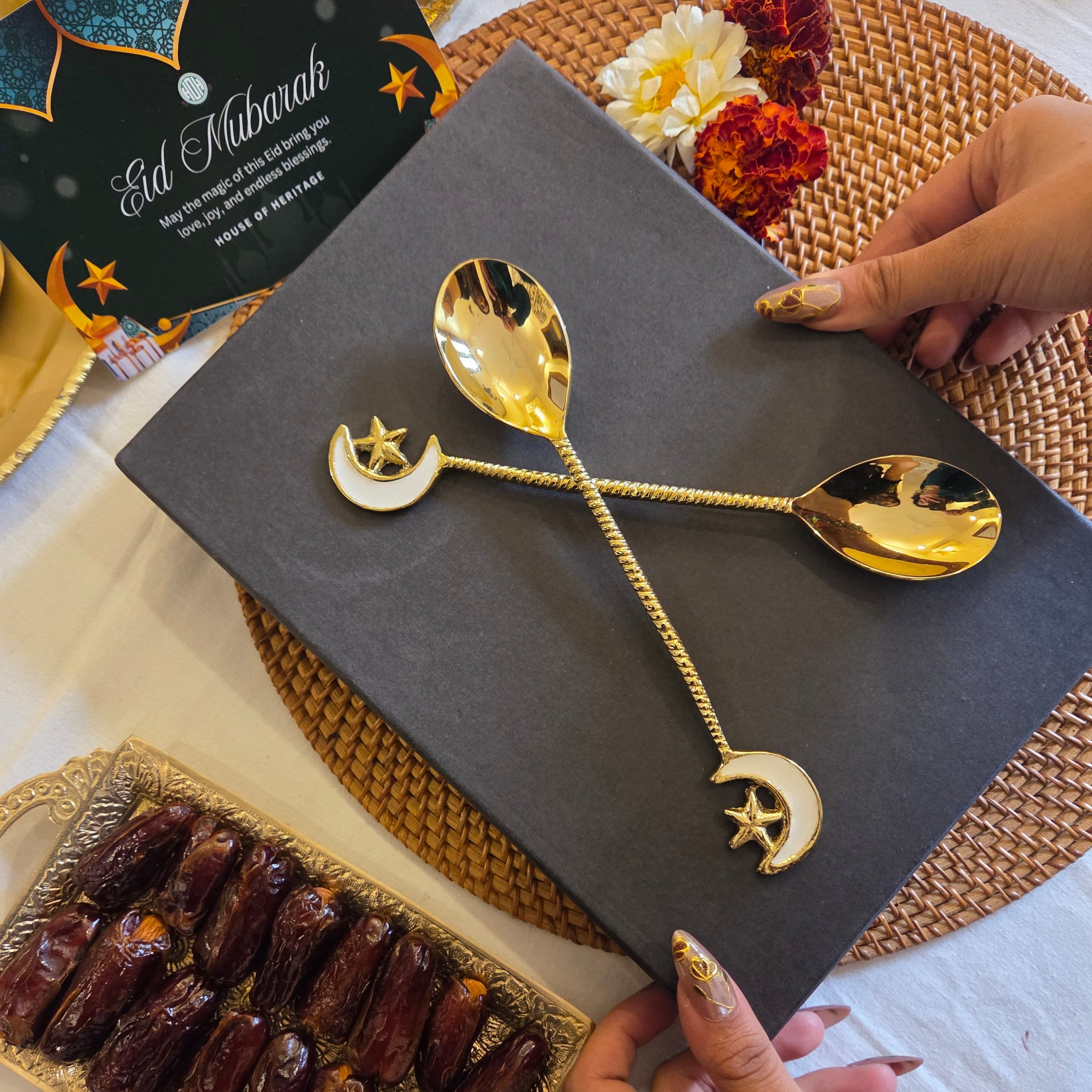 Gold Moon & Star Designer Spoon Eid Gift Set (Set of 2)