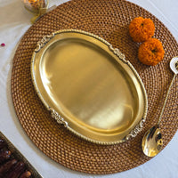 Premium Brass Swan Tissue Holder & Oval Serving Tray Combo Gift Set
