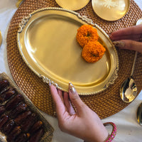 Eid Mubarak Premium Brass Oval Serving Tray Gift Set with Festive Packaging