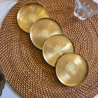 Eid Mubarak Premium Brass Serving Tray & Palm Motif Brass Coaster Gift Set with Festive Box