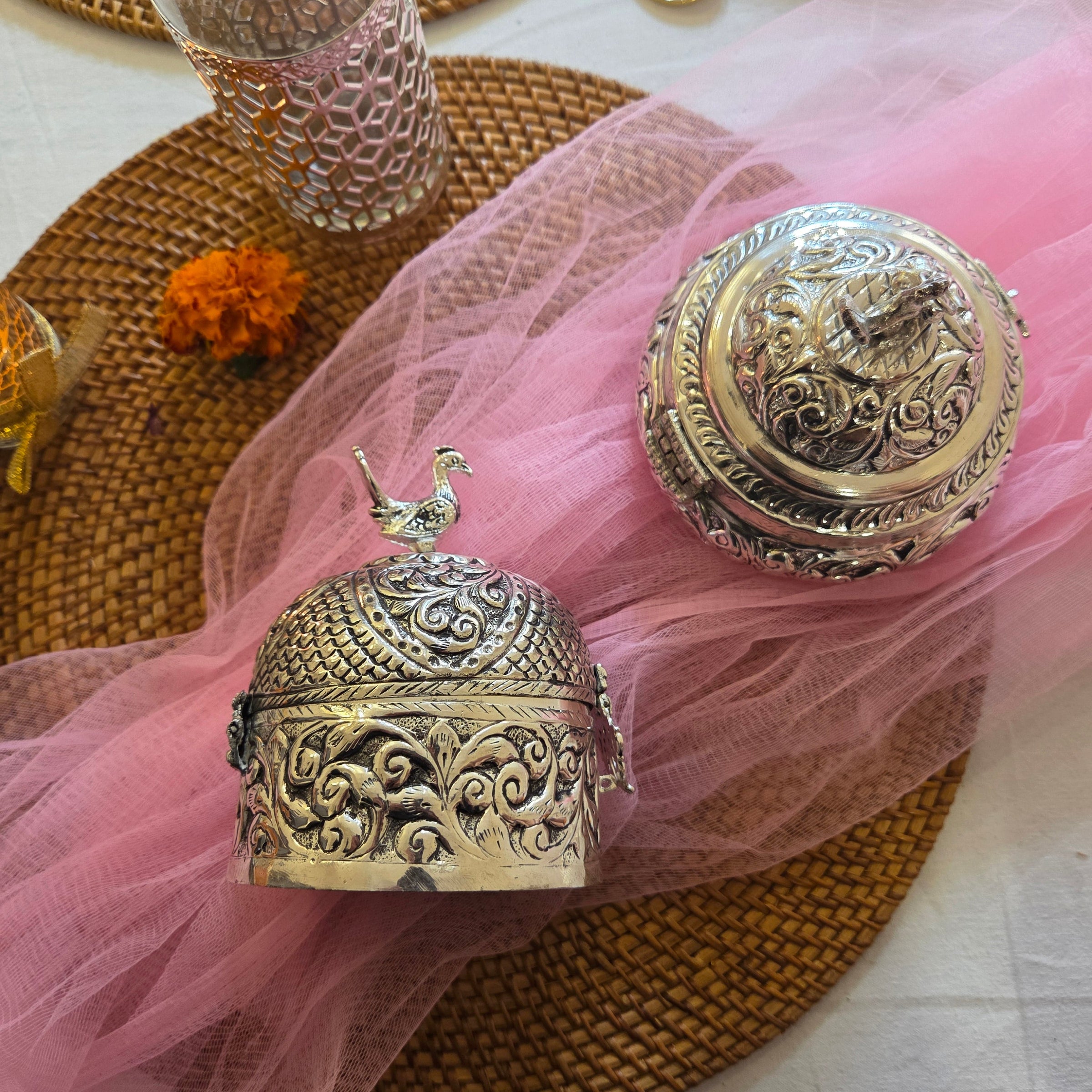 Silver Plated Peacock Design Multipurpose Decorative Box