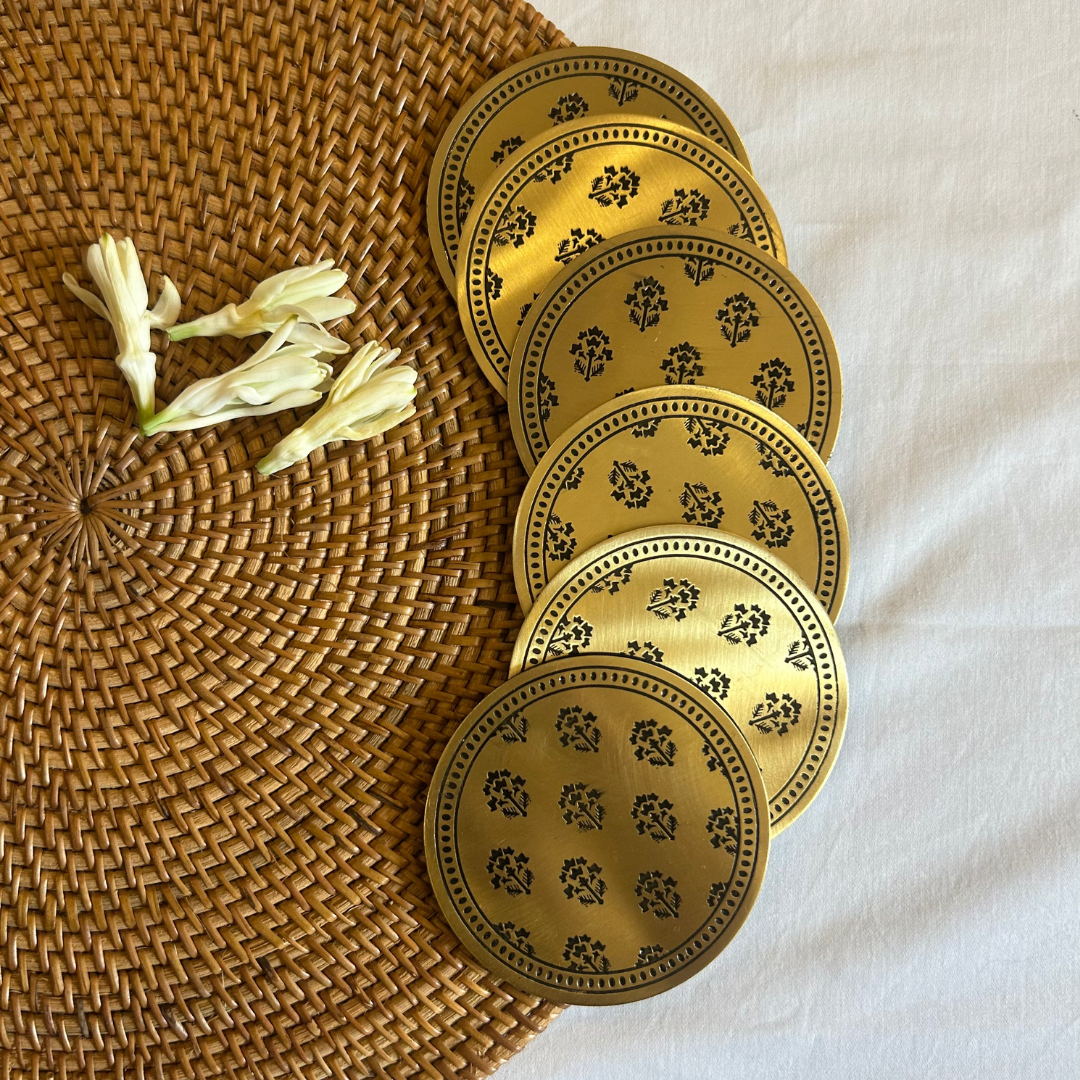 Embossed Brass Coaster  Set of 4