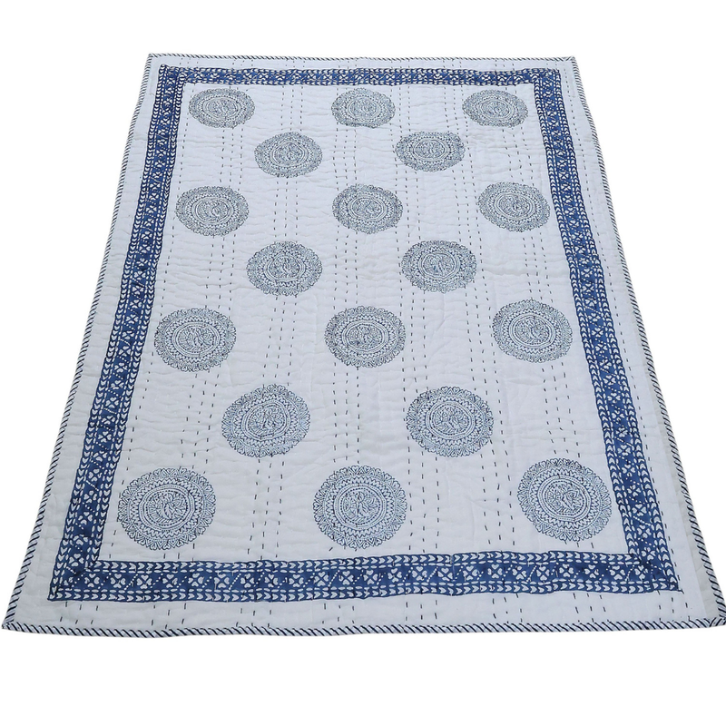 Handcrafted Kids Quilt with Traditional Block Print | Soft & Cozy Cotton Quilt for Babies & Toddlers