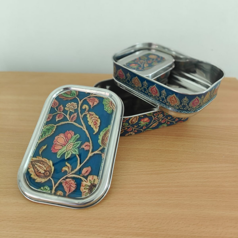 Eco-Friendly Ethnic Meenakari 2-Tier Steel Tiffin-Multicolour Floral