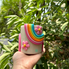 Rainbow with Pink Flower Ceramic Planter