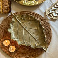 Golden Leaf Shaped Decorative Platter Tray