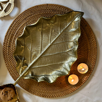 Golden Leaf Shaped Decorative Platter Tray