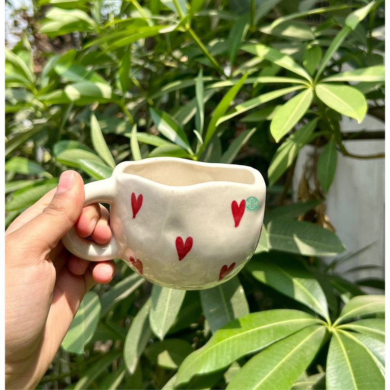 Red Heart Ceramic Mugs  | Vibrant Handcrafted Coffee & Tea Mugs-Set of 2
