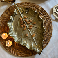 Golden Leaf Shaped Decorative Platter Tray