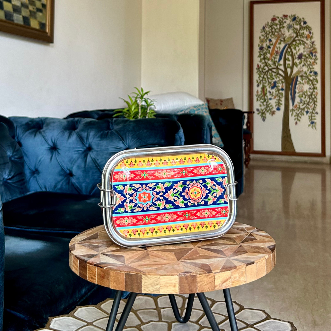 Eco-Friendly Ethnic Meenakari 2-Tier Steel Tiffin