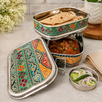 Eco-Friendly Ethnic Meenakari 2-Tier Steel Tiffin