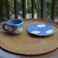 Blue Sky and Clouds Ceramic Mug and Saucer Set of 2