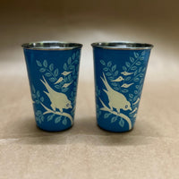 Stainless Steel Bird Print Glass Set of 2