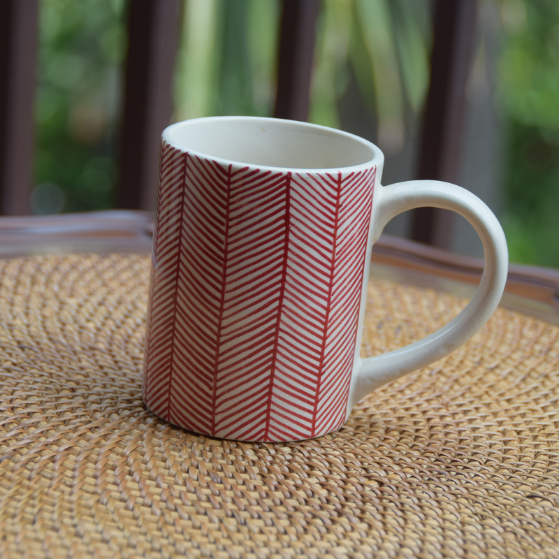 Red Criss Cross Ceramic Mug Set of 2