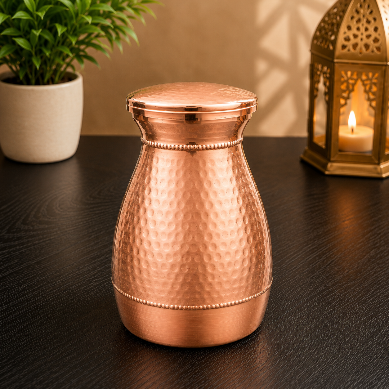Handcrafted Copper Water Jar and 2 Glasses – Hammered Finish