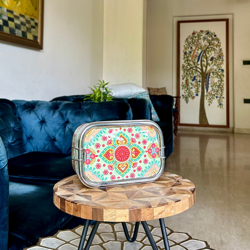 Eco-Friendly Ethnic Meenakari 2-Tier Steel Tiffin