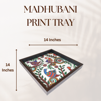 Elegant Madhubani Peacock Print MDF Serving Tray – Stylish & Durable Design