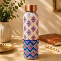 Handcrafted Multicolor Tribal Geometric Copper Water Bottle