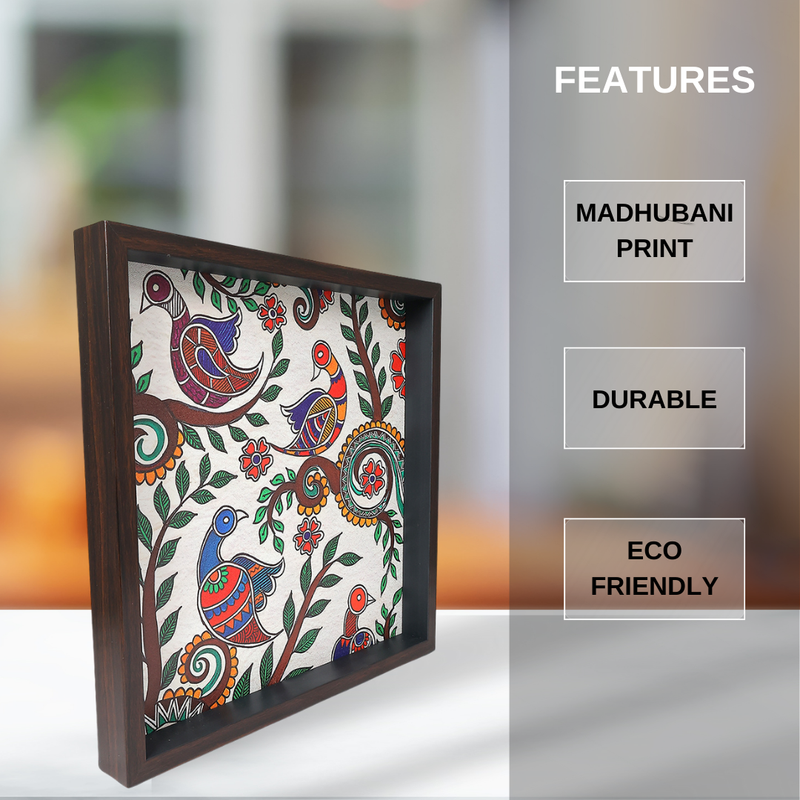 Elegant Madhubani Peacock Print MDF Serving Tray – Stylish & Durable Design