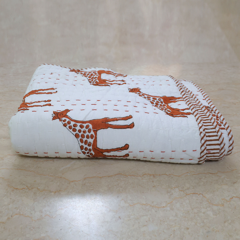 Handcrafted Kids Quilt with Traditional Block Print | Soft & Cozy Cotton Quilt for Babies & Toddlers