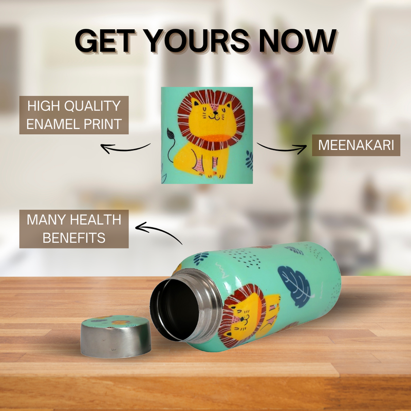 Lion Print Handcrafted Eco-Friendly Meenakari Steel Bottle(750 ML)