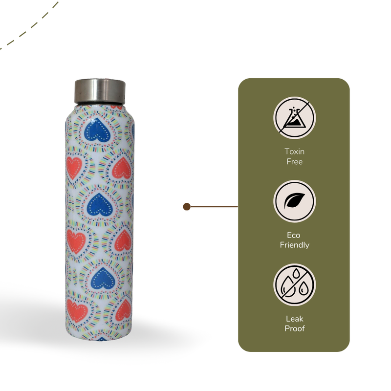 Heart Print Handcrafted Eco-Friendly Meenakari Steel Bottle(1L)