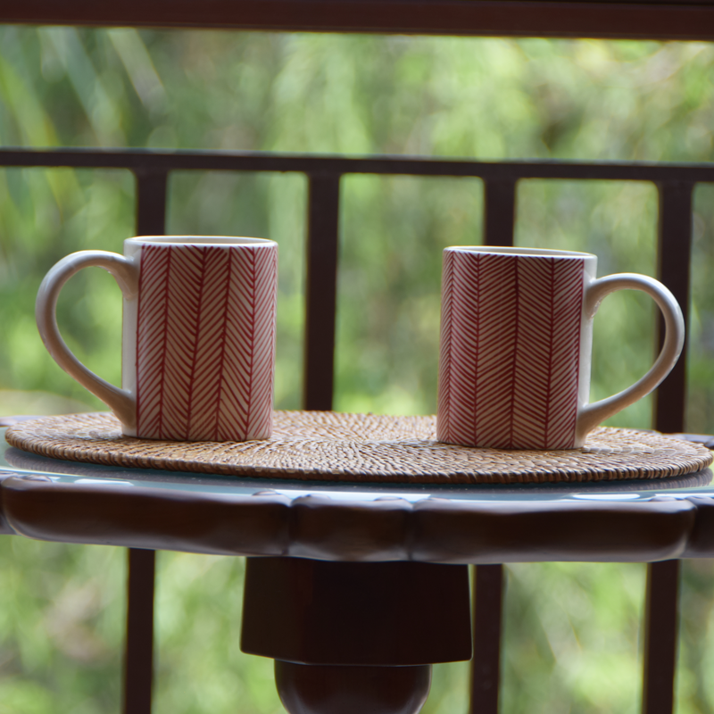 Red Criss Cross Ceramic Mug Set of 2