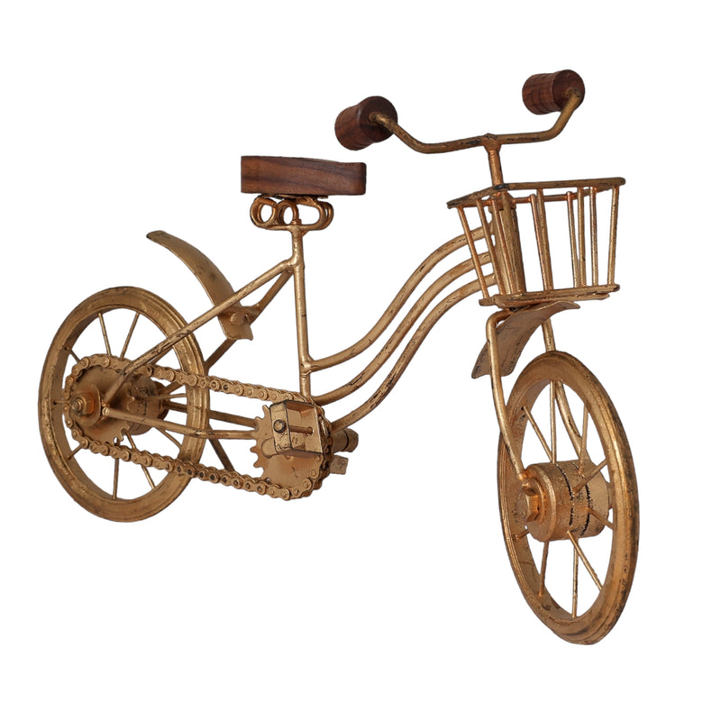 Decorative Golden Wrought Iron Cycle Table Ornament | Modern Metal Bicycle Decor Piece