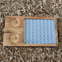 Green Wooden Serving Platter with 2 Bowls | Handcrafted Serving Set of 3