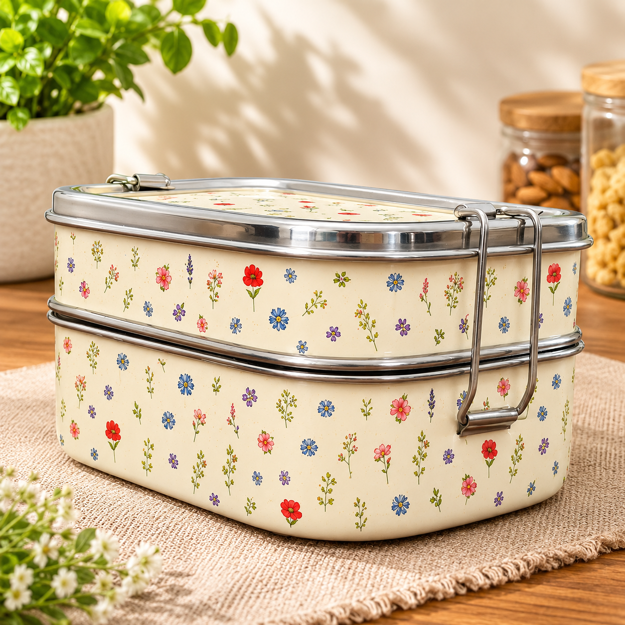 Eco-Friendly Ethnic Meenakari 2-Tier Steel Tiffin